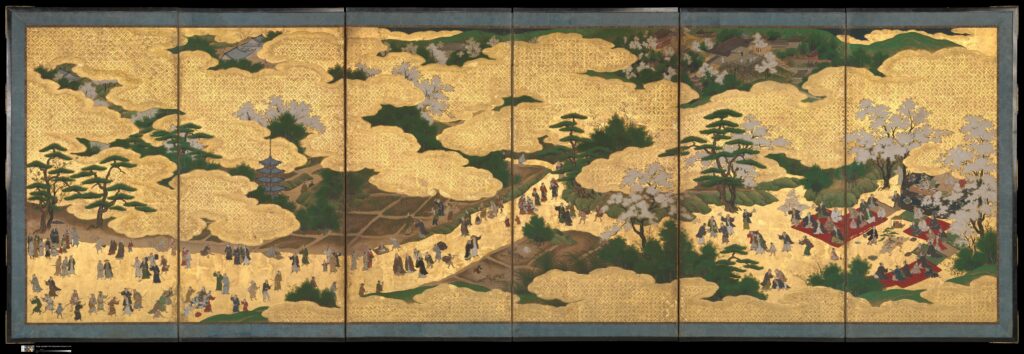 「東山遊楽図屏風」狩野派の絵師による　江戸時代